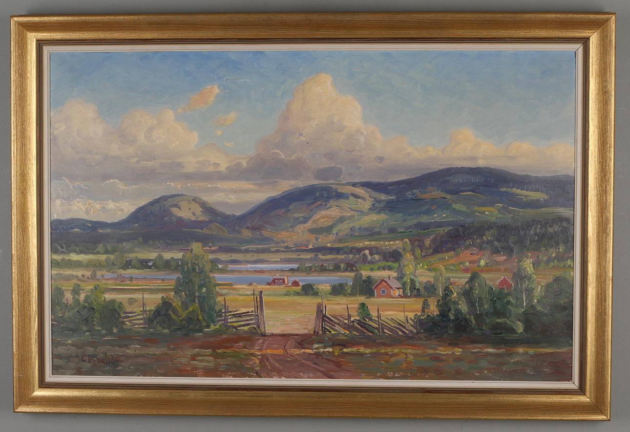 CARL BRANDT. Sommarlandskap med berg, olja på duk, signerad.