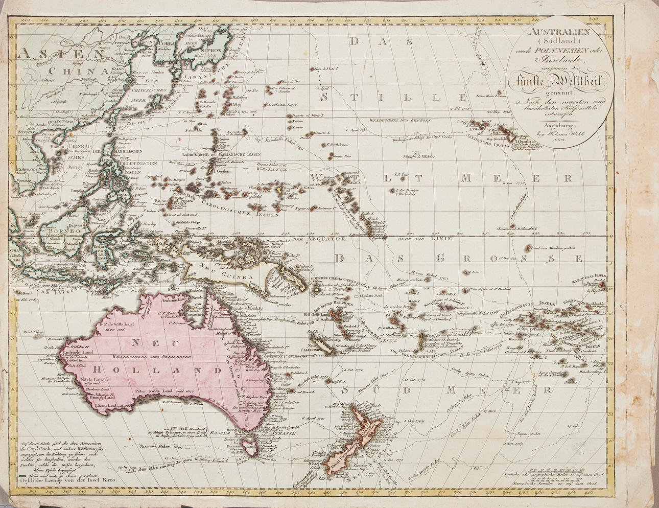TYSK KORT OVER AUSTRALIEN, WALCH, Augsburg 1802.