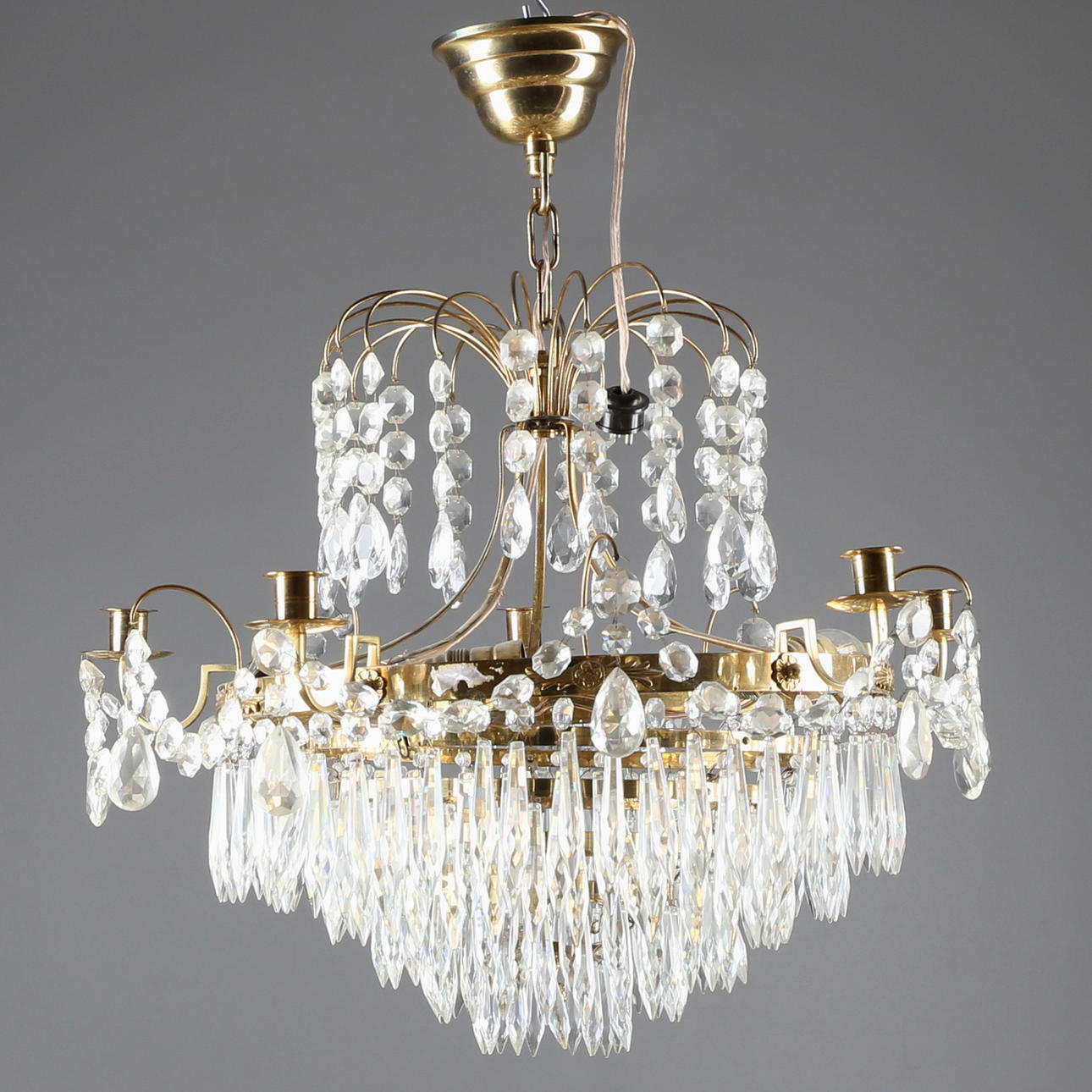 LJUSKRONA, metallstomme, 5 armad, elektrifierad, 1900-tal.