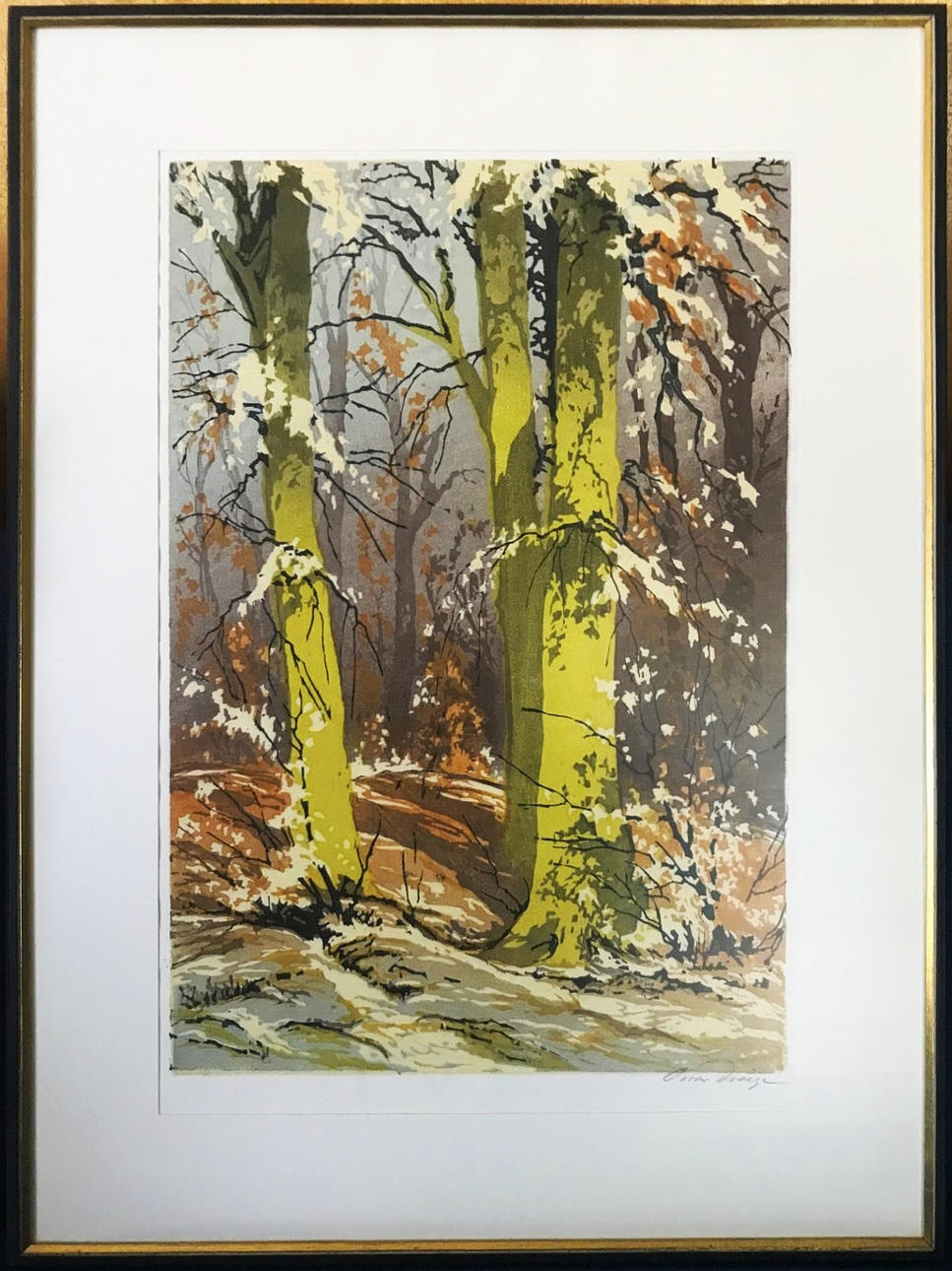 OSCAR DROEGE. WOODCUT, signed.