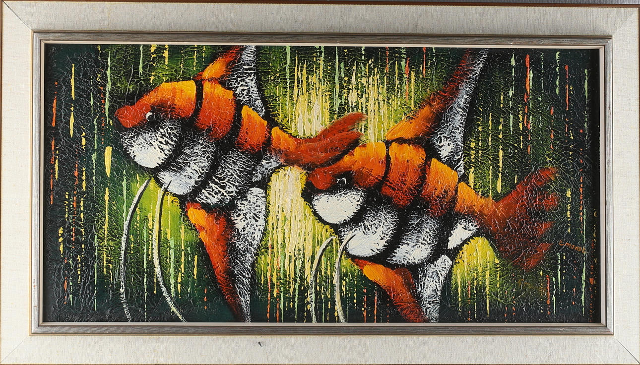 EMONDT. Fiskar, olja på duk, signerad.