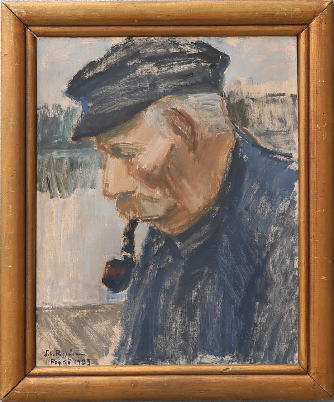 SVEN OLOF ROSÉN. Porträtt av man med pipa. Olja på duk, signerad S.O. Rosén och daterad Fogdö 1933.
