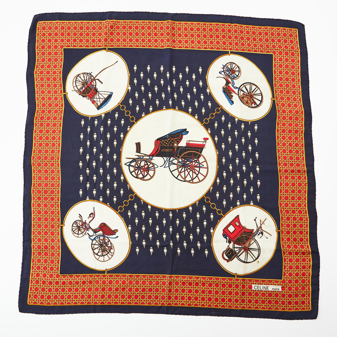 CELINE, scarf, dark blue bottom, marked CELINE PARIS.