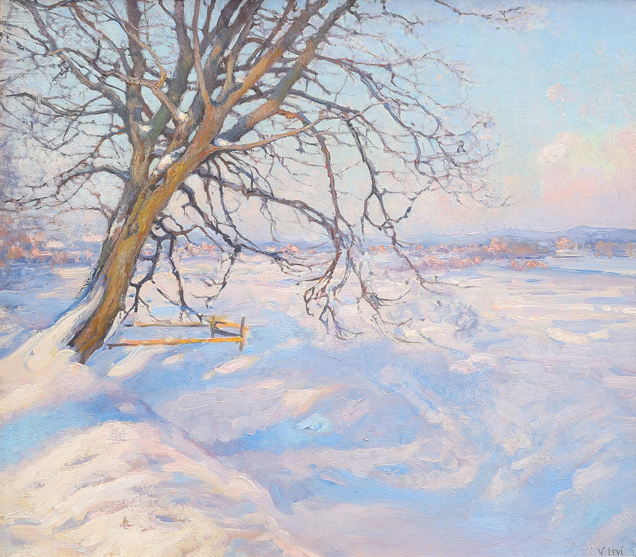 VASILI LEVI. WINTRY VIEW AGAINST CITY SKYLINE.