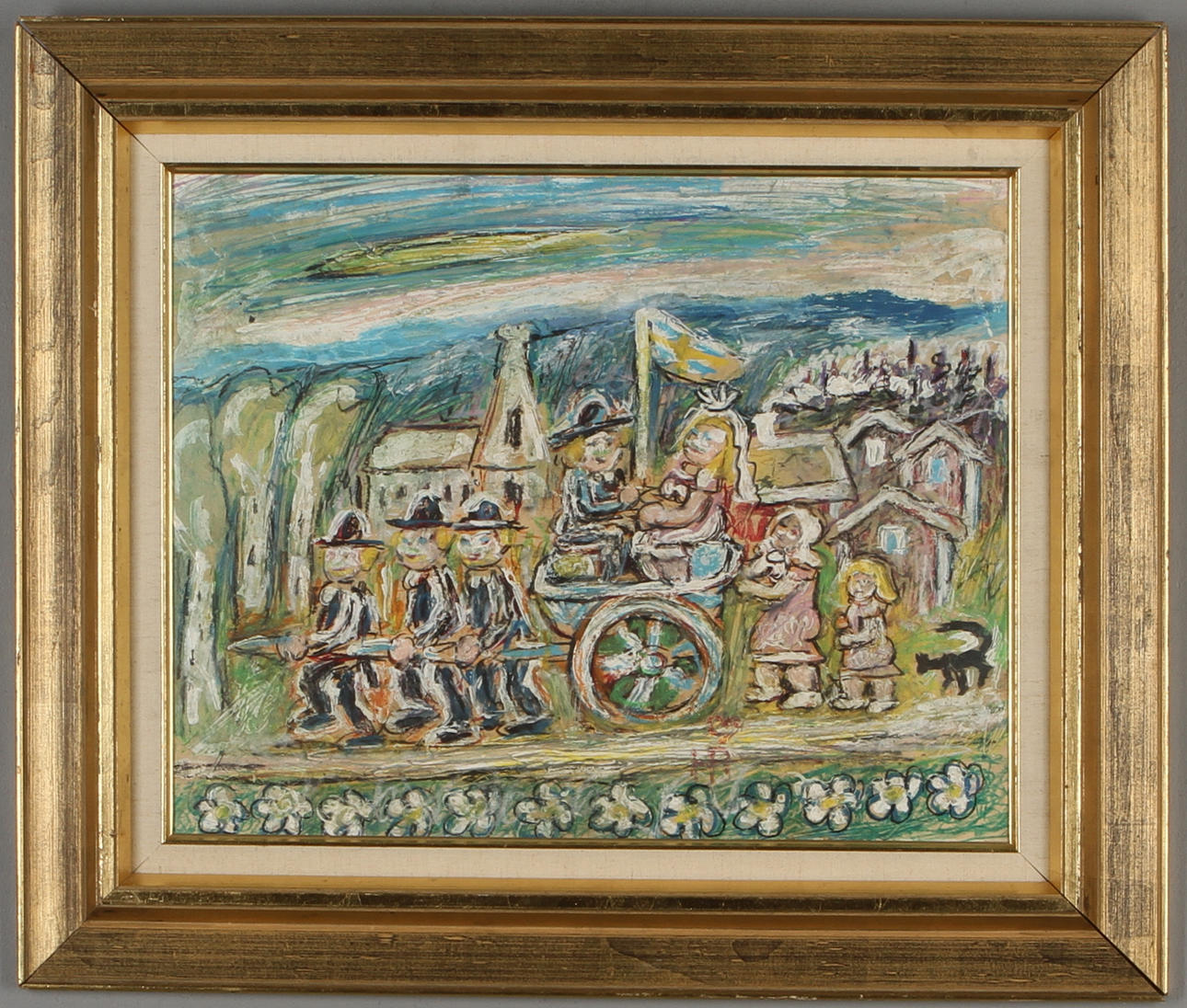 HANS ÅNGSÄTER. Bröllopsfärden, blandteknik, monogramsignerad.
