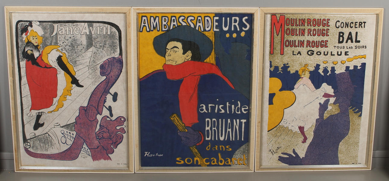 DEKORATIVA TAVLOR. 3 st, efter Toulouse Lautrec.