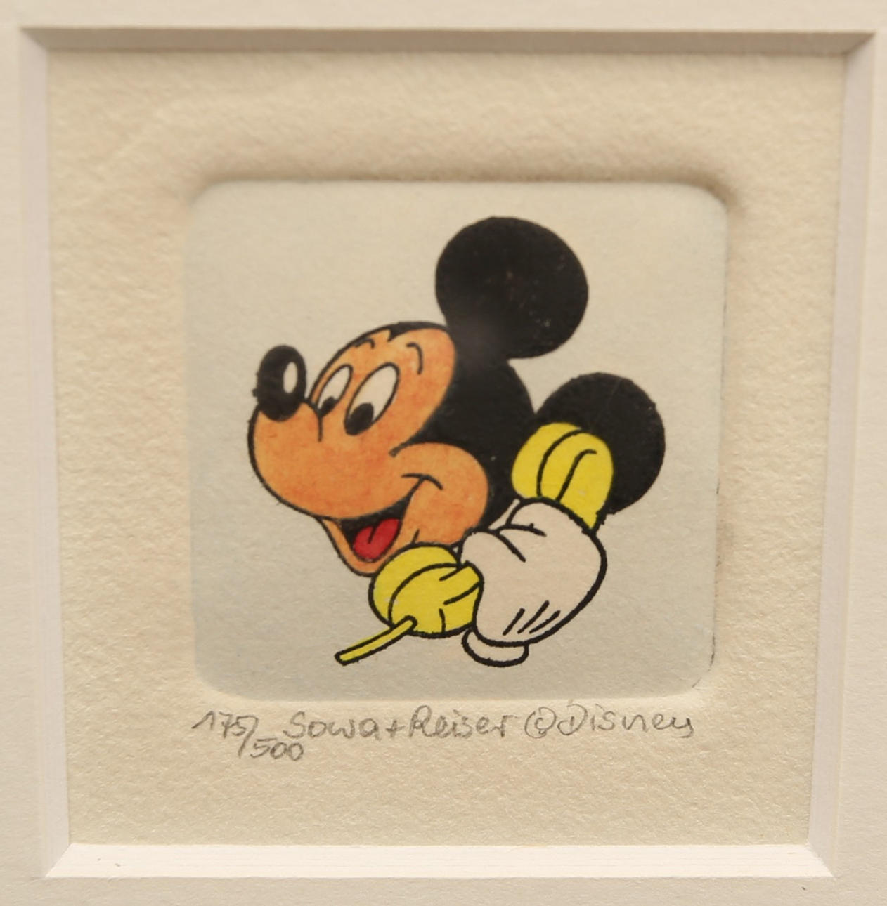 DISNEY, original etching, Mickey Mouse talking on the phone