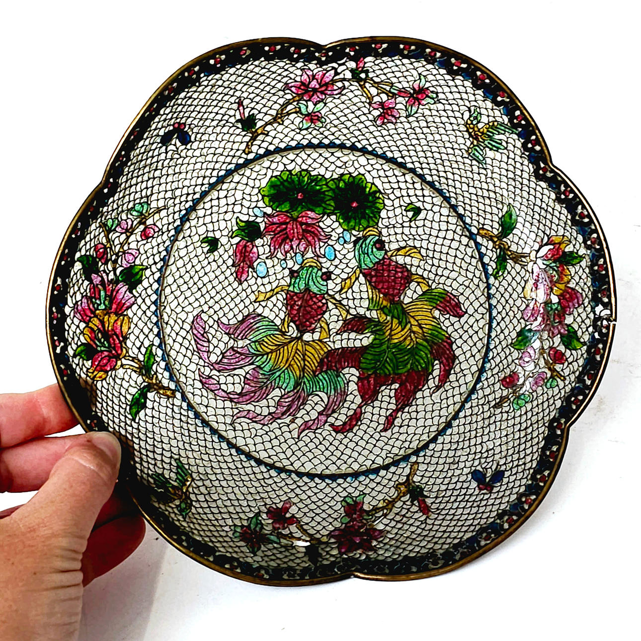 ORIENTALISK EMALJPLATTA CLOISONNE CHAMPLEVÉ.