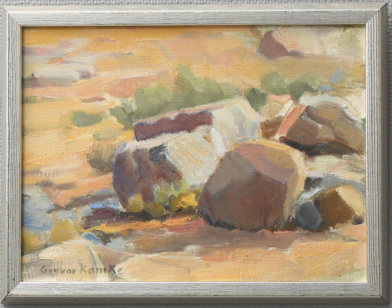 GUNVOR KAMKE. "Stenar vid stranden". Olja på duk, signerad.