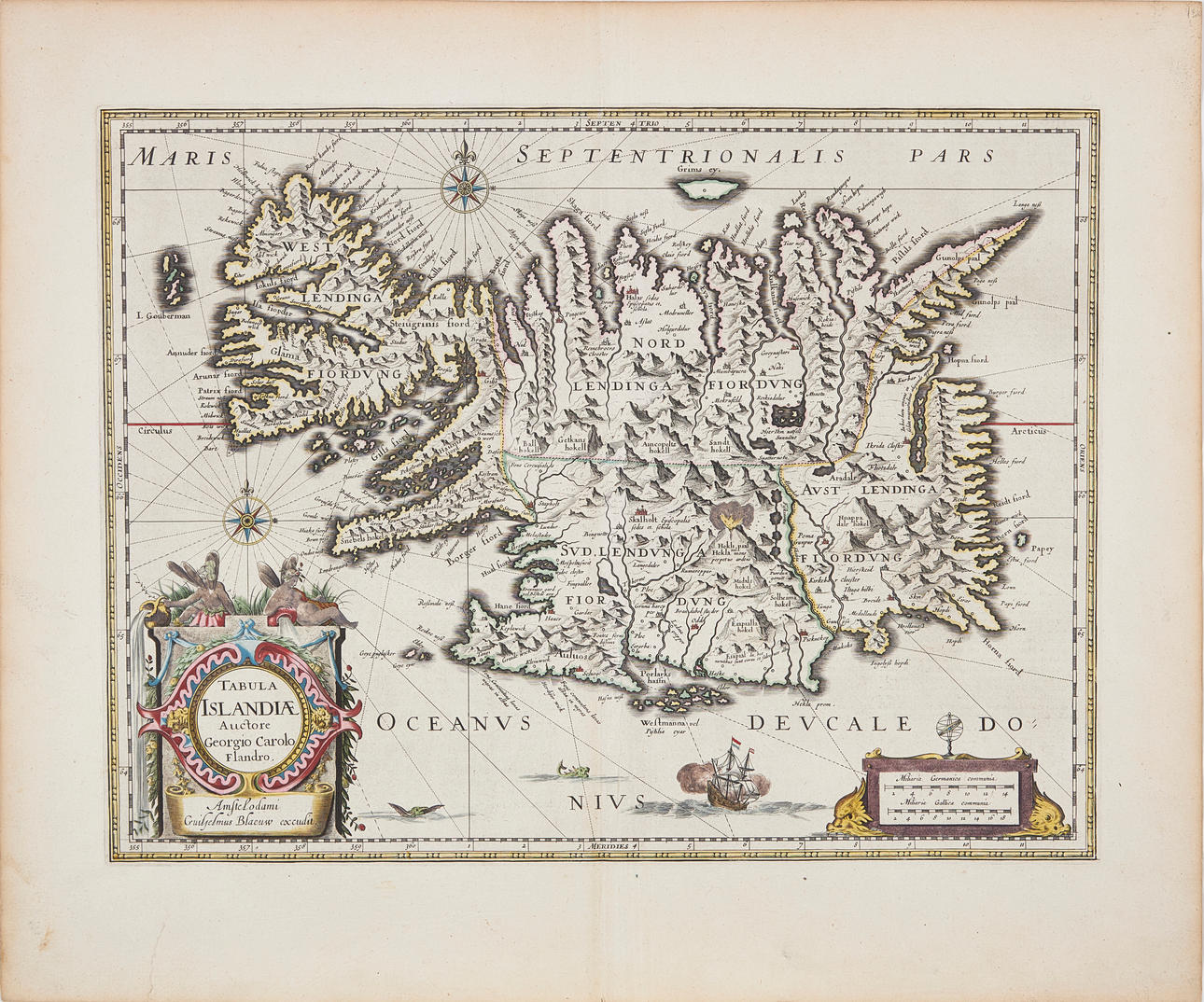 ISLANNIN KARTTA, KIRJOITTANUT BLAEU, n. 1640.