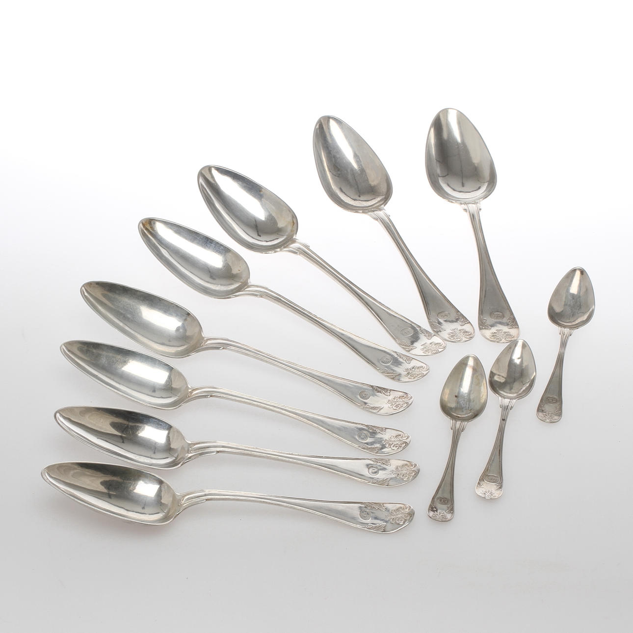 MATSKEDAR 8 st samt TESKEDAR 3 st, silver, "Gammal fransk", A F Hellman Uppsala 1836.