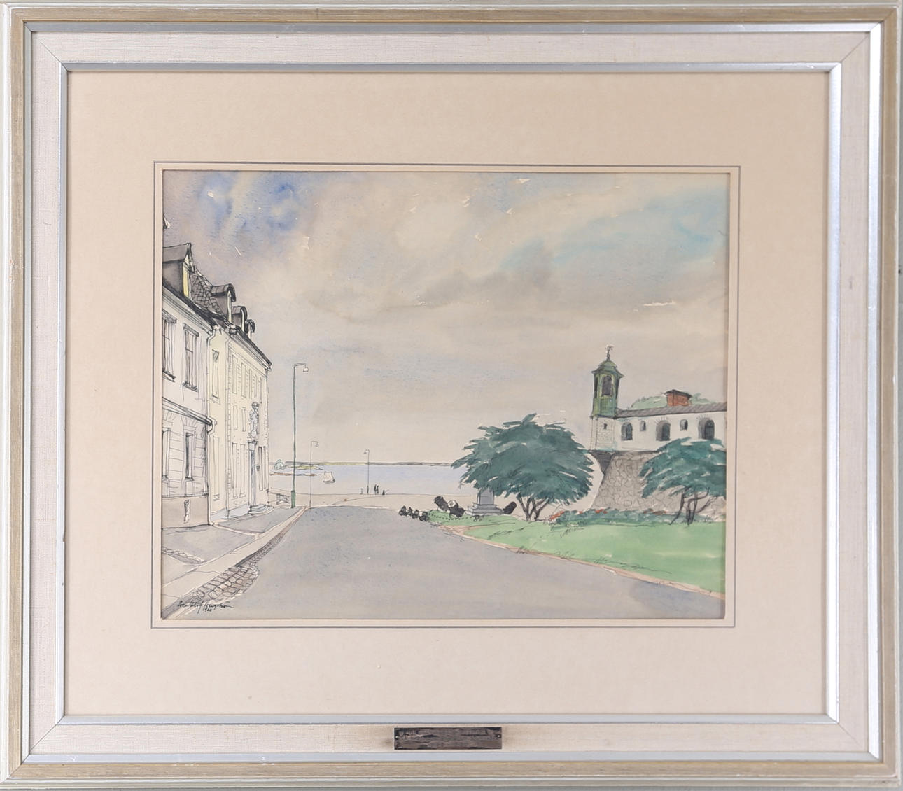 SVEN OLOF BERGSTRÖM. Karlskronamotiv, akvarell och tusch, signerad och daterad.