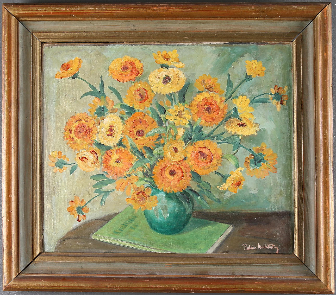 RUBEN WALLSTRÖM. "Ringblommor", olja på duk, signerad.