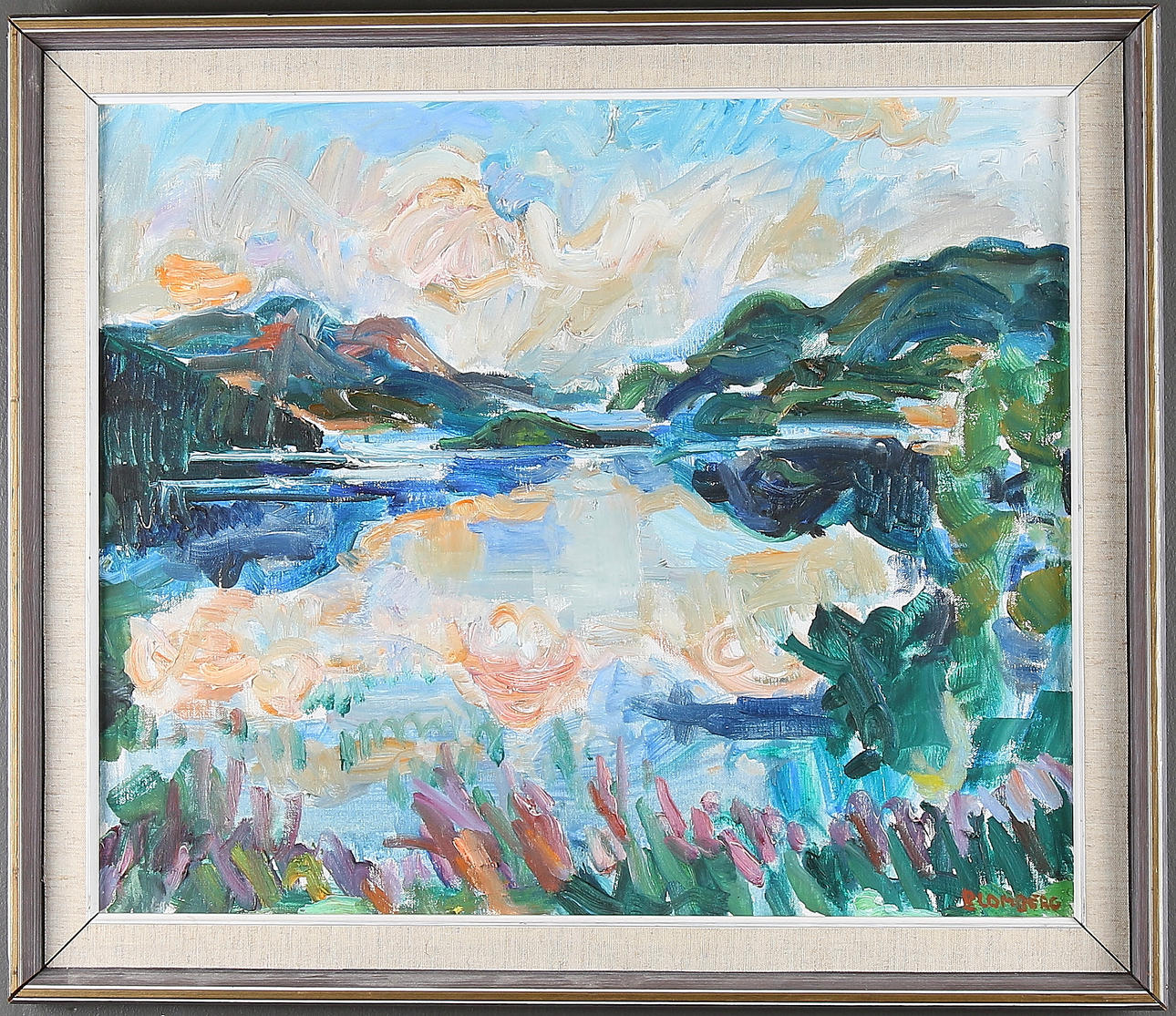 OLLE BLOMBERG. "Övervattnet, Norge", olja på duk, signerad.