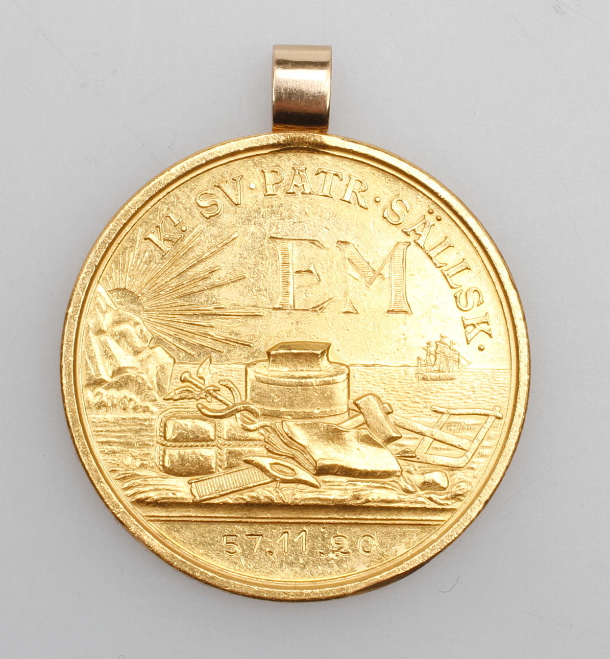 MEDALJ, 18k guld, "Kungliga Sv Patriotiska Sällskapet", vikt ca 28,4 gr.