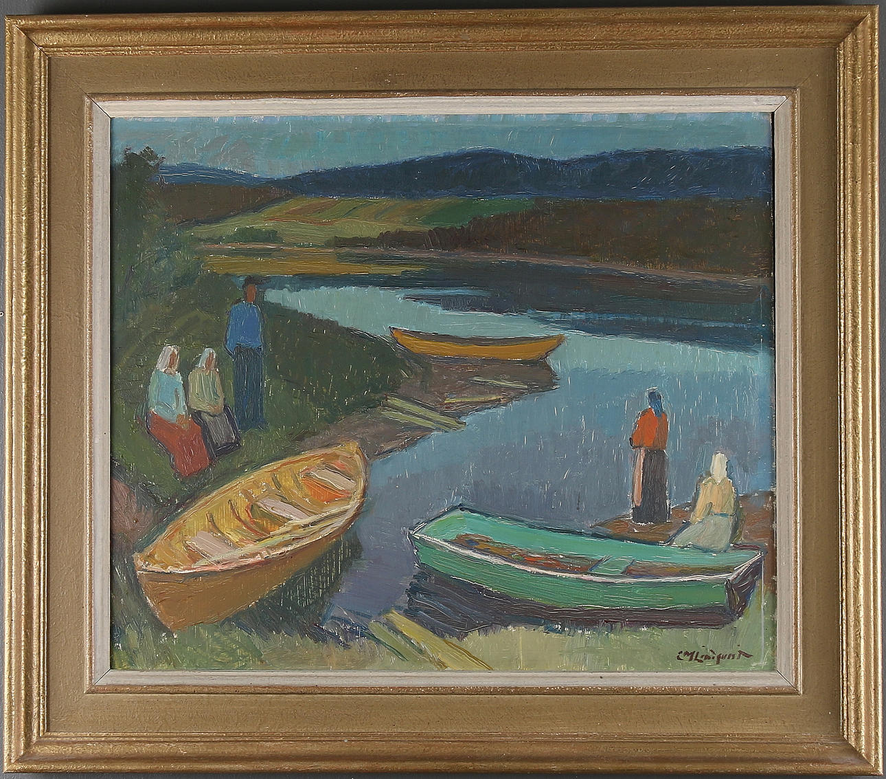 CARL MAGNUS LINDQVIST. Kvinnor vid ekor, olja på pannå, signerad.