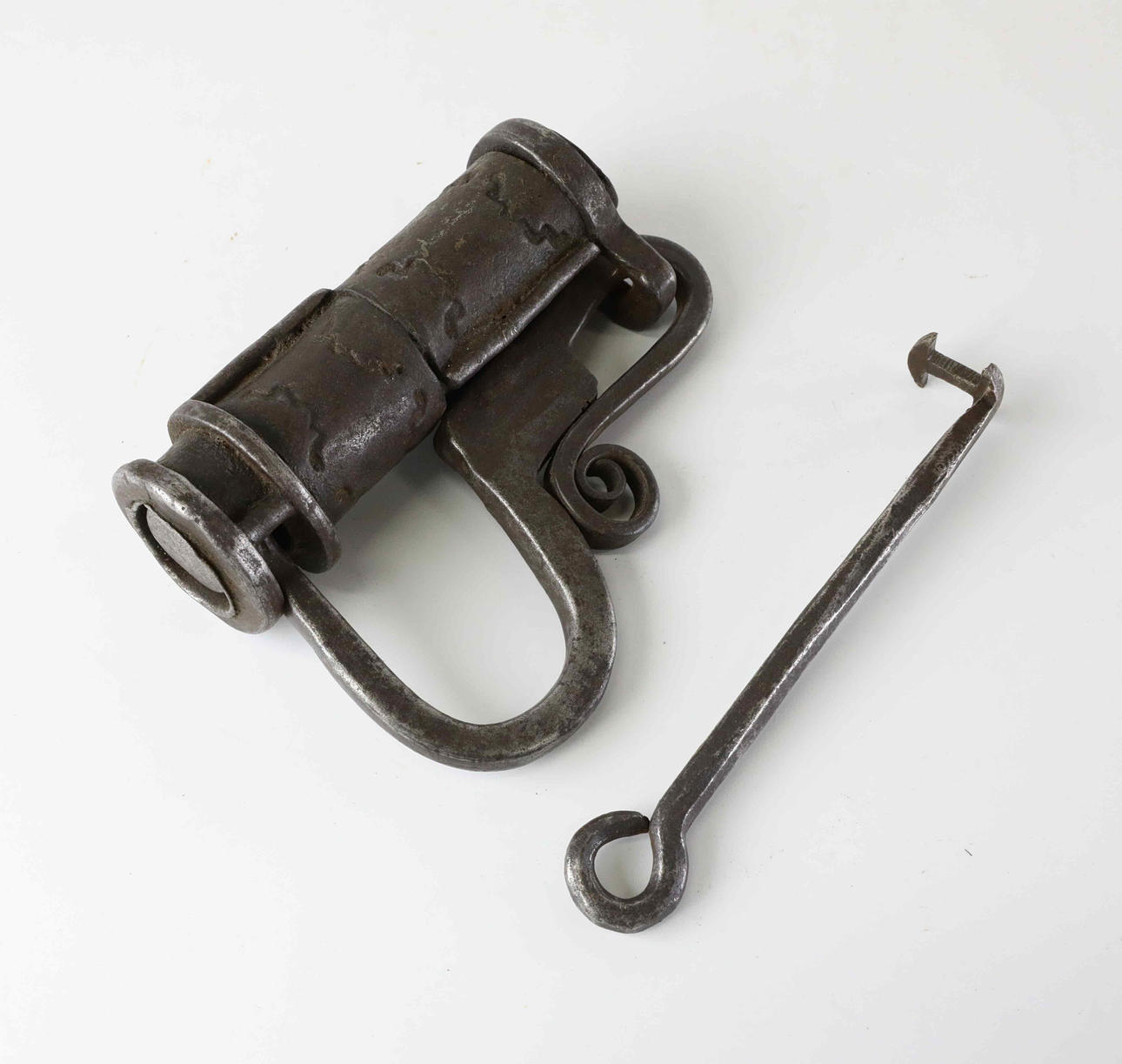 BOLT LOCK WITH KEY, wrought iron, 18th century.