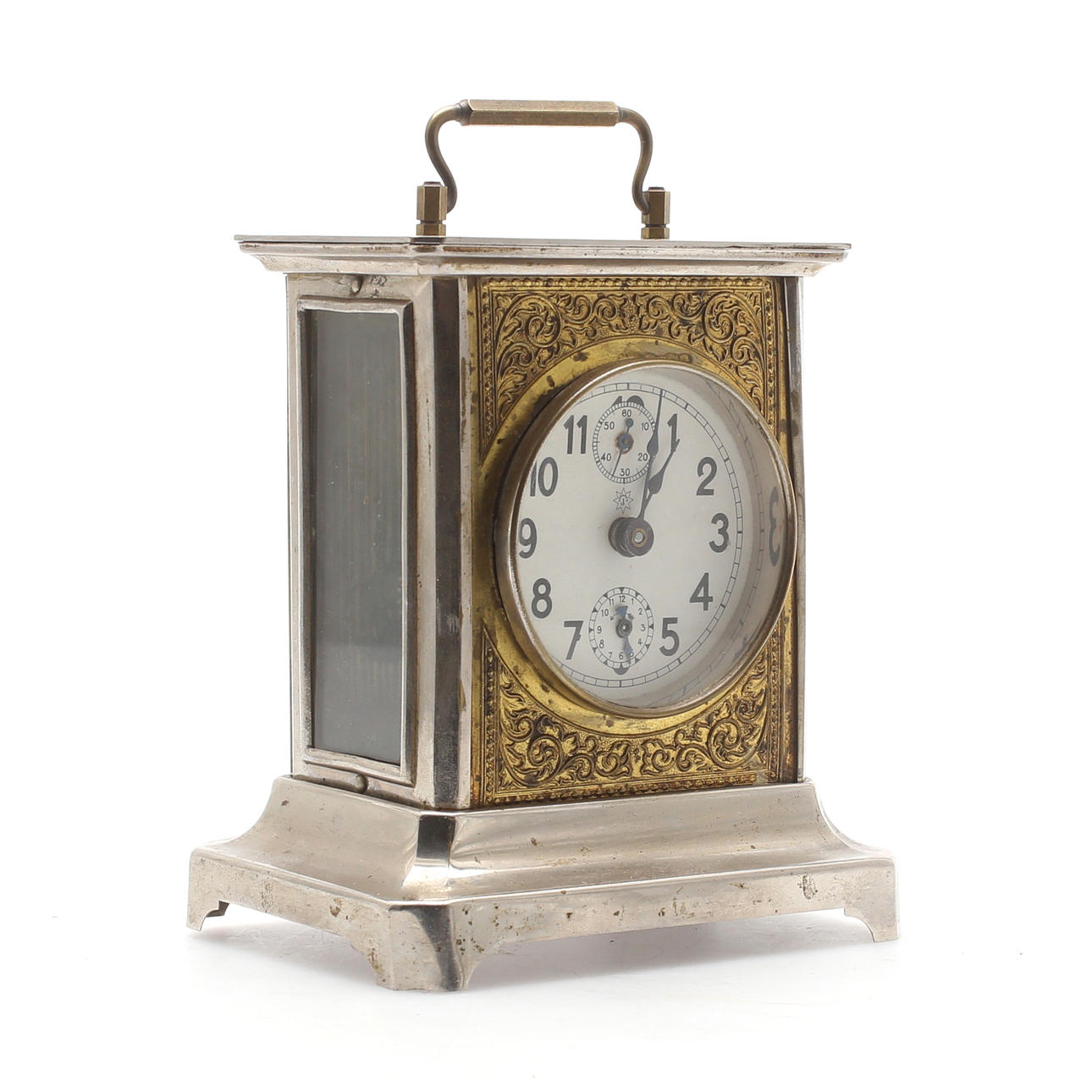 TABLE CLOCK, Junghans, brass/metal and glass, 1900s.