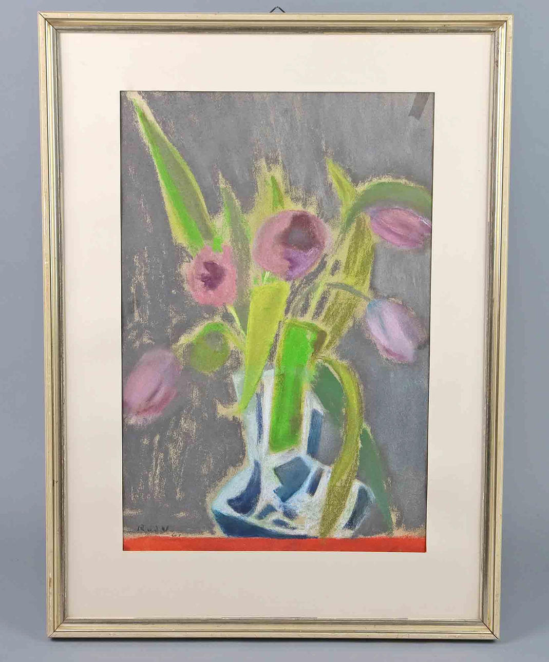 bukett tulpaner, monogrammad, okänd konstnär.