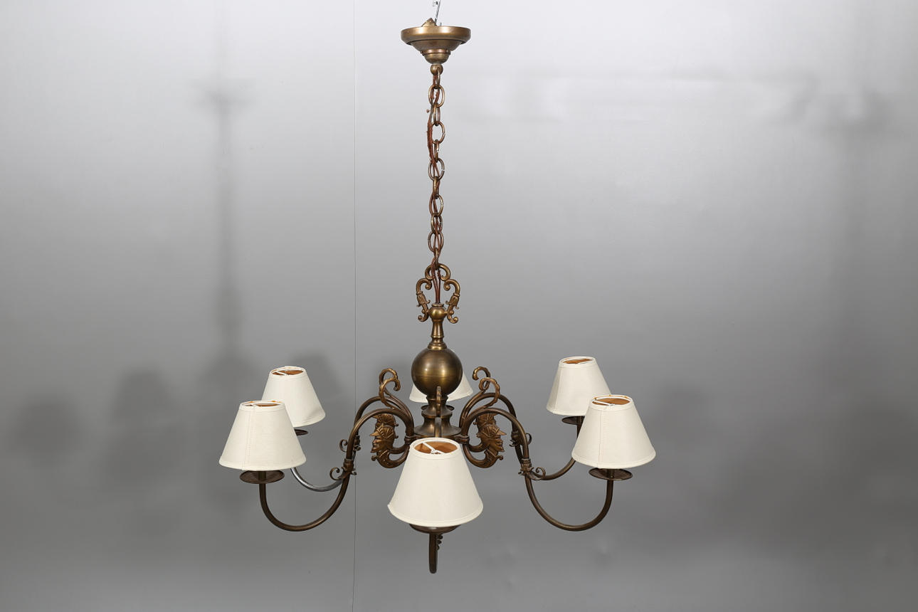 TAKLAMPA, metall, 6 armar, barockstil, 1900-tal.