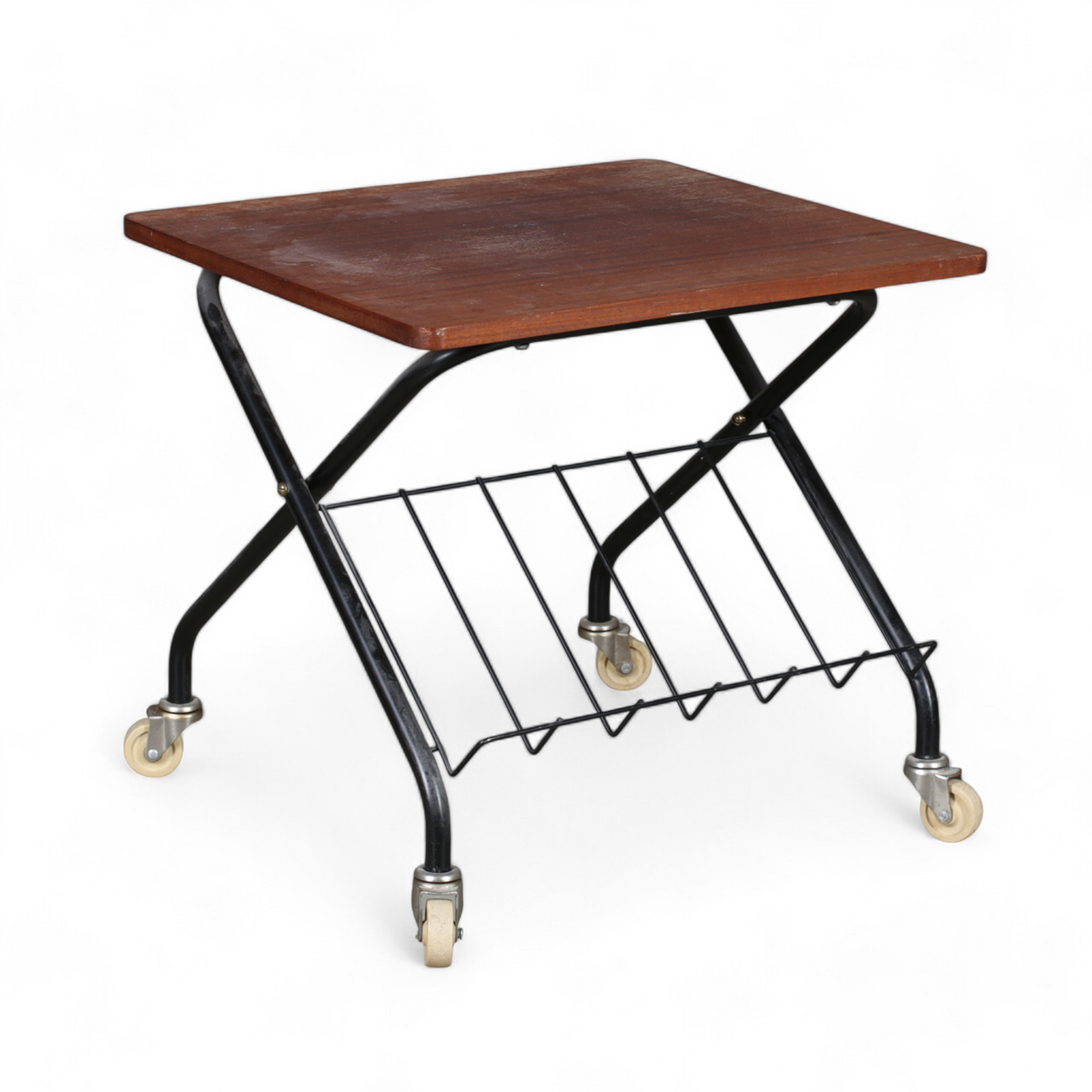 A table on wheels, metal/teak, 1960s. Furniture - Tables - Auctionet