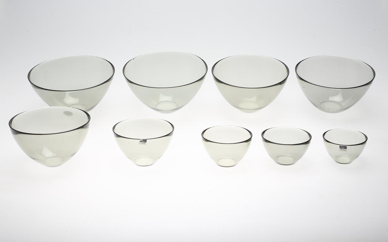 SKÅLAR, 9 st, "Fuga", Sven Palmqvist, Orrefors, 1900-tal.