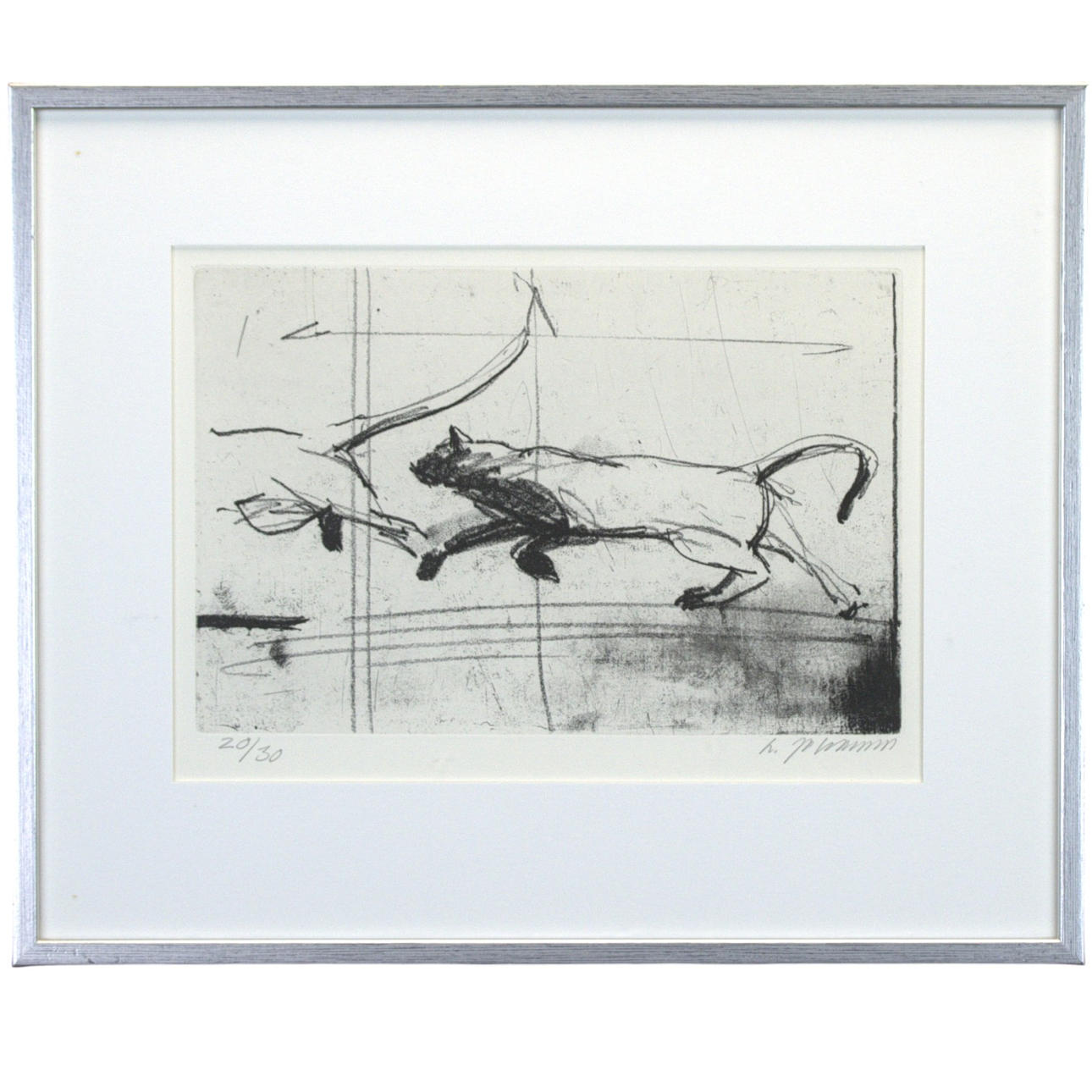 HANS JOHANSSON. Lithograph, 20/30, “Chasing cat”, signed.