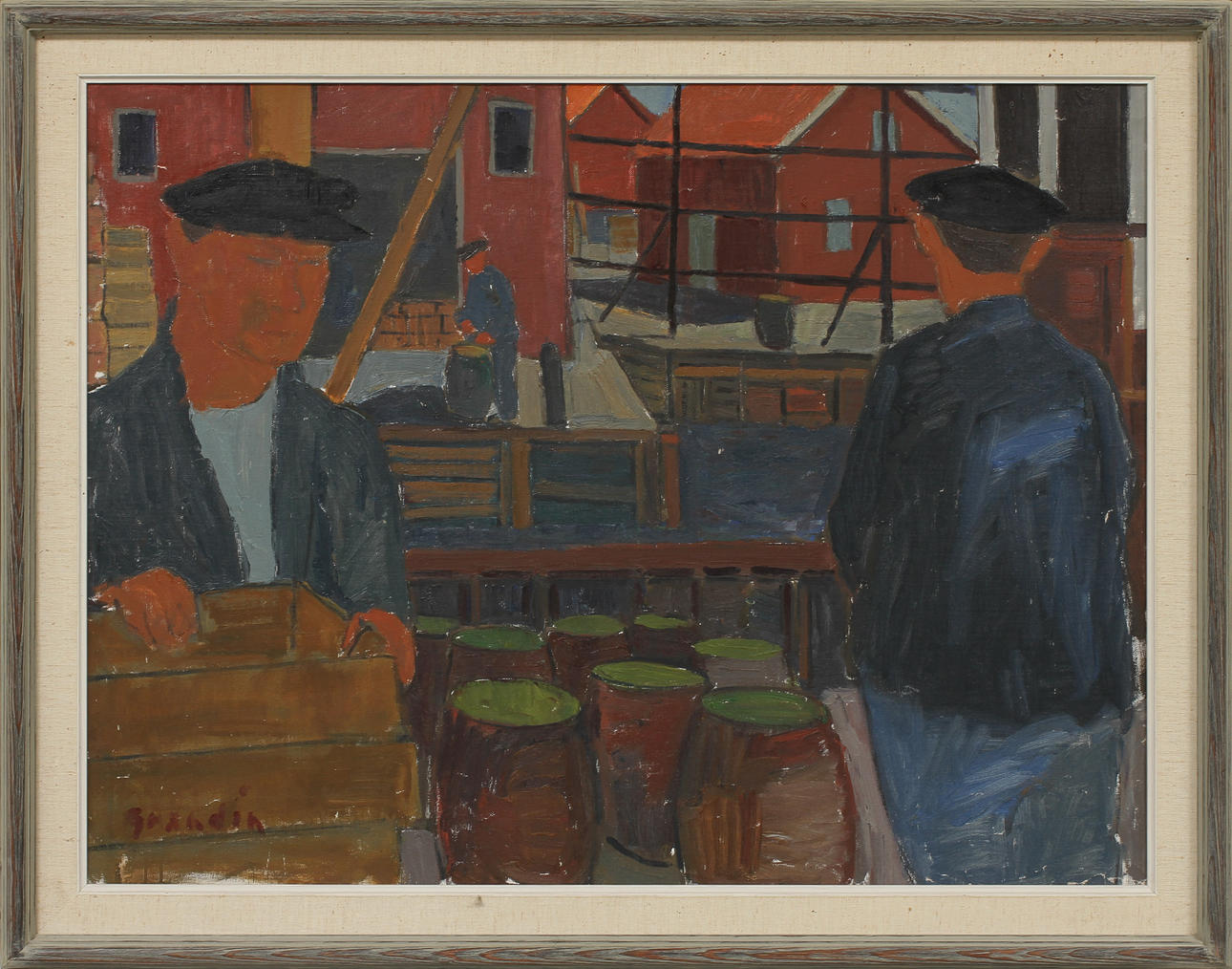 SVÄN GRANDIN. Hamnmotiv, olja på duk, signerad.