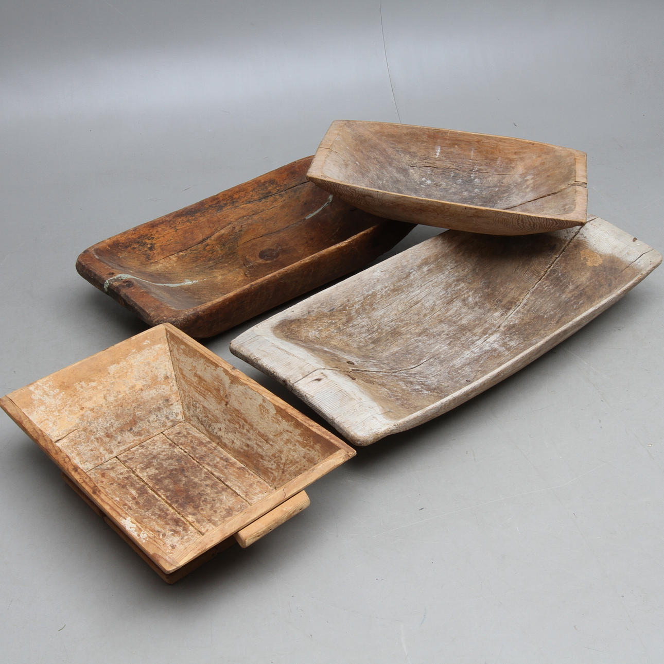 TRÅG, 4 st, trä, 1800/1900-tal.