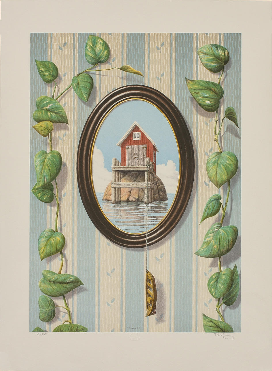 PETER ENGBERG. "Trompe l'ö", färglitografi, signerad samt numrerad 155/275.
