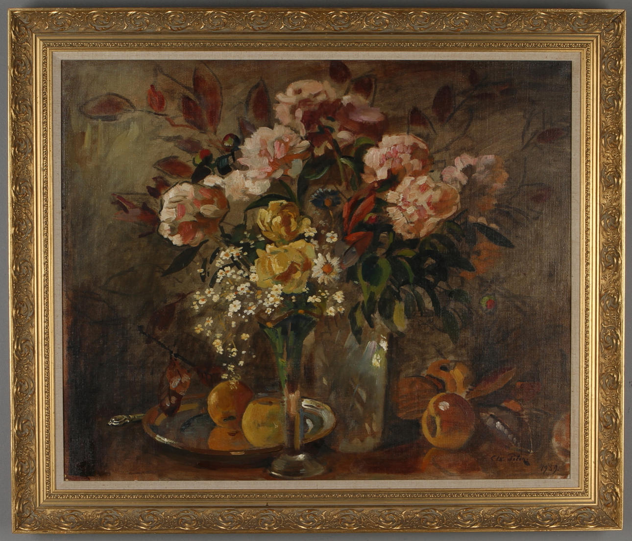 AXEL PETER. Blomsterstilleben, olja på duk, otydligt signerad och daterad 1939.