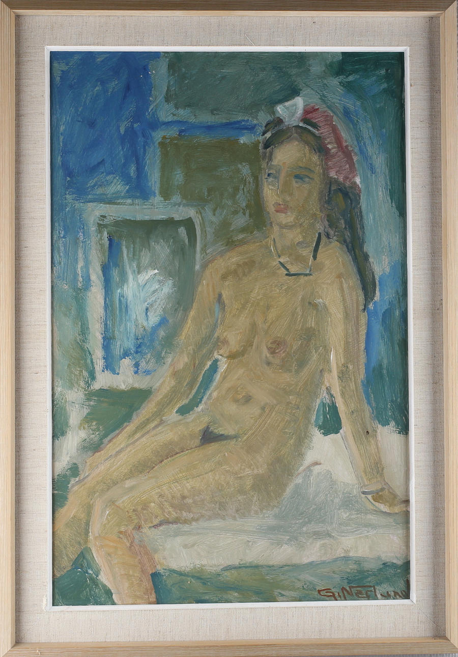 GUNNAR NERLUND. "Modell i Ateljen", olja på pannå, signerad samt daterad 1966.