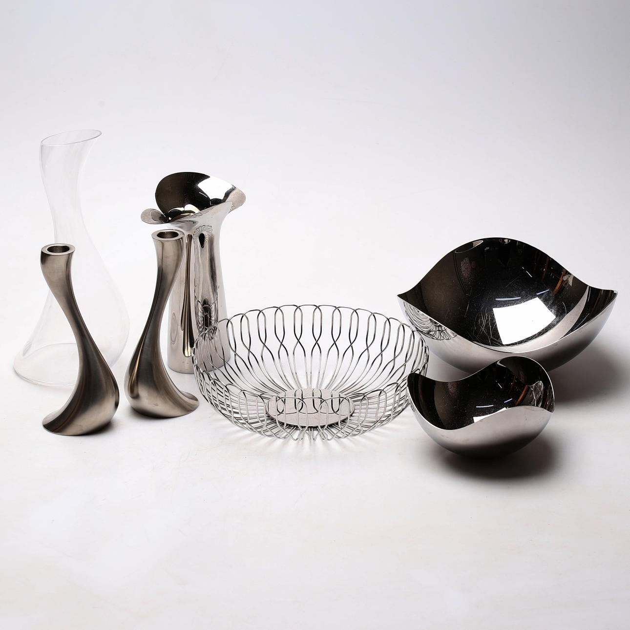 GEOEG JENSEN. 7 delar, stål och glas, Danmark.