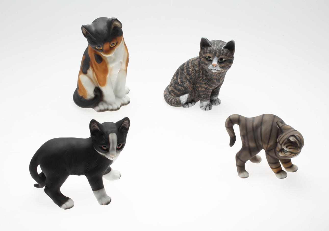 FIGURINER, 4 st, porslin, katter, 19/2000-tal.