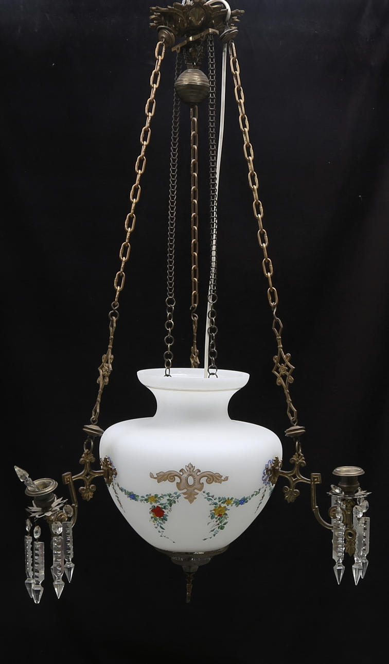 TAKLAMPA, omkring 1900, höjd utan kedja ca. 33 cm.