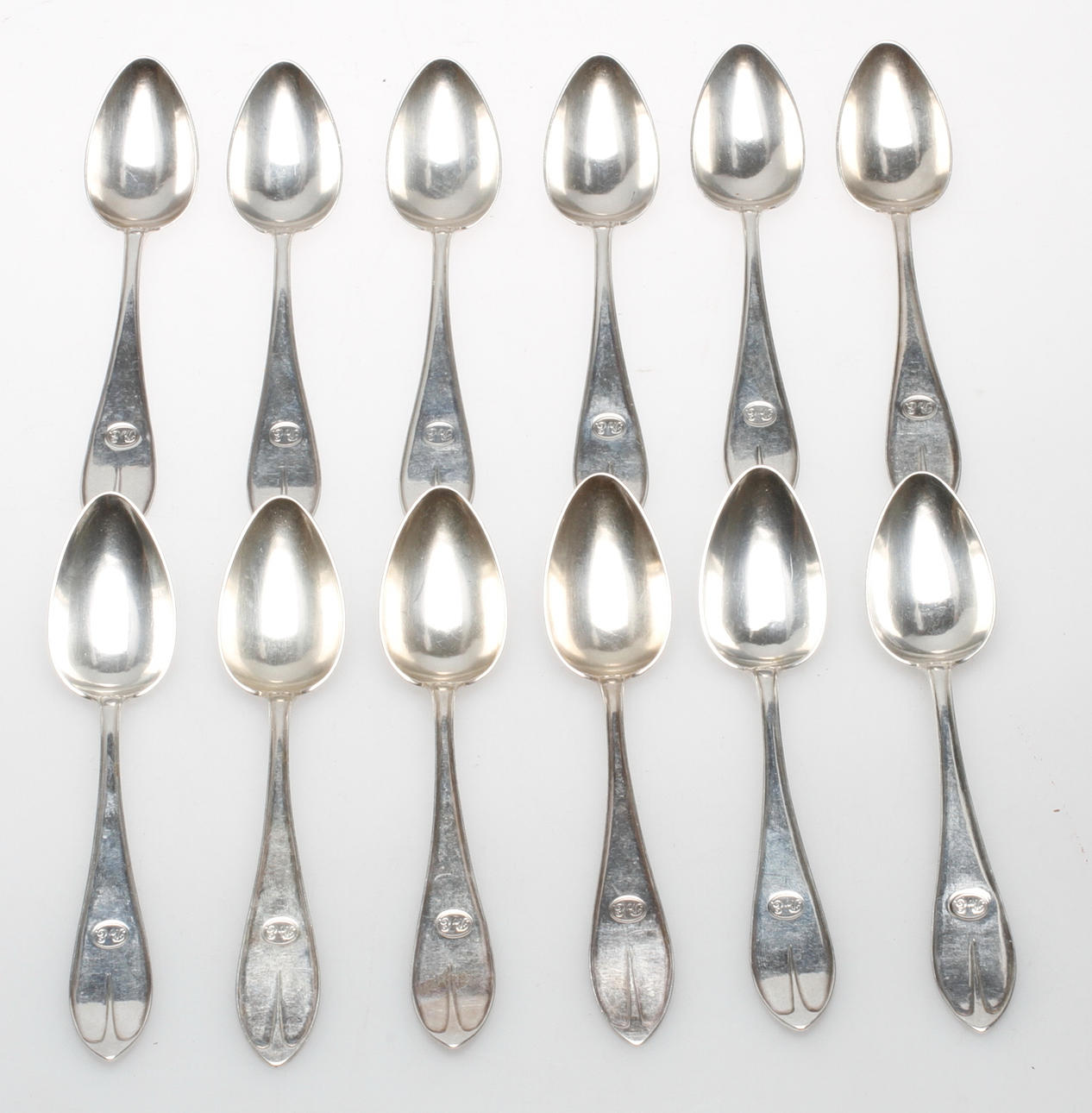 TESKEDAR, 12 st, silver, Gustaf Möllenborg, Stockholm 1891, vikt ca. 266,7 gram.