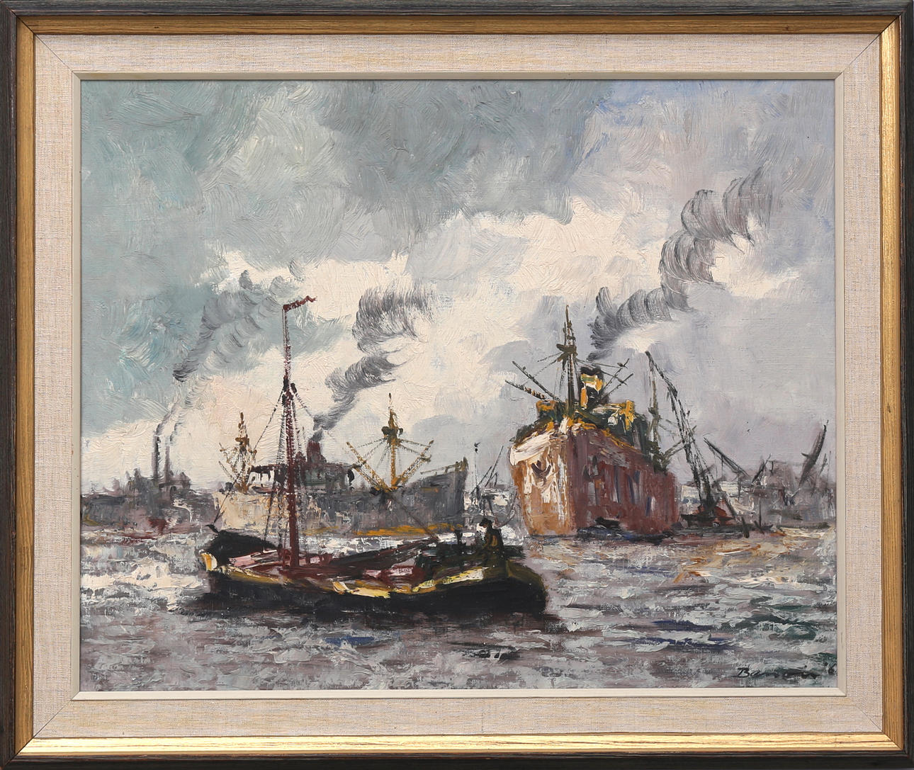 BENOIT GEBELIN. (France, born 1913). Oil on canvas, harbour motif ...
