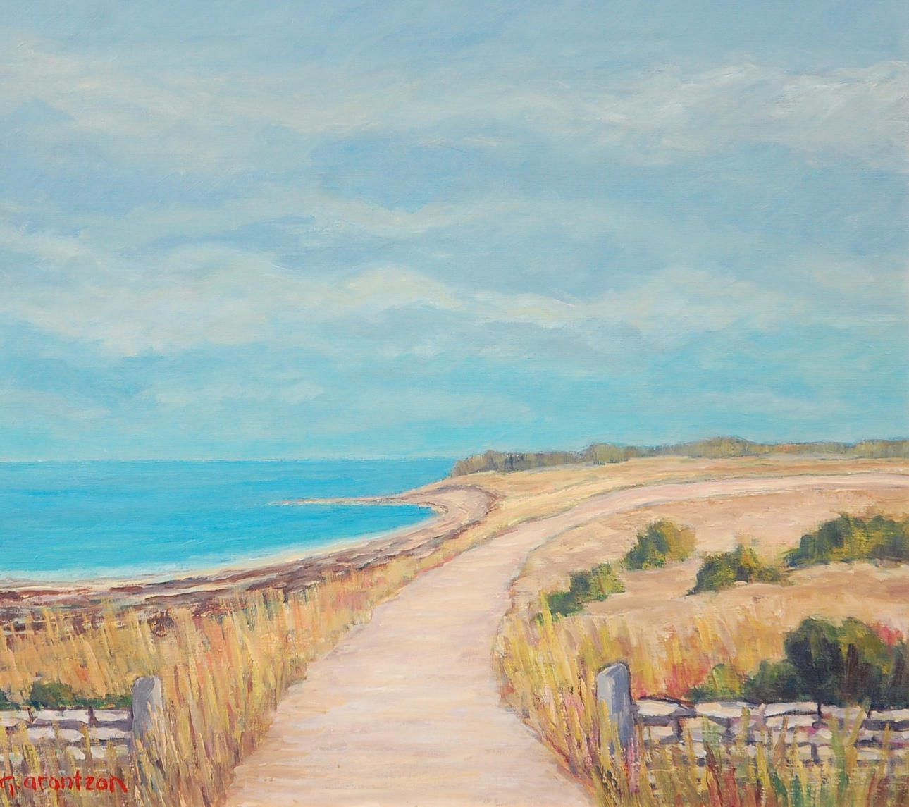 GÖSTA ARONTZON. olja på duk, " Morgon vid Horns udde " signerad daterad A tergo -82.