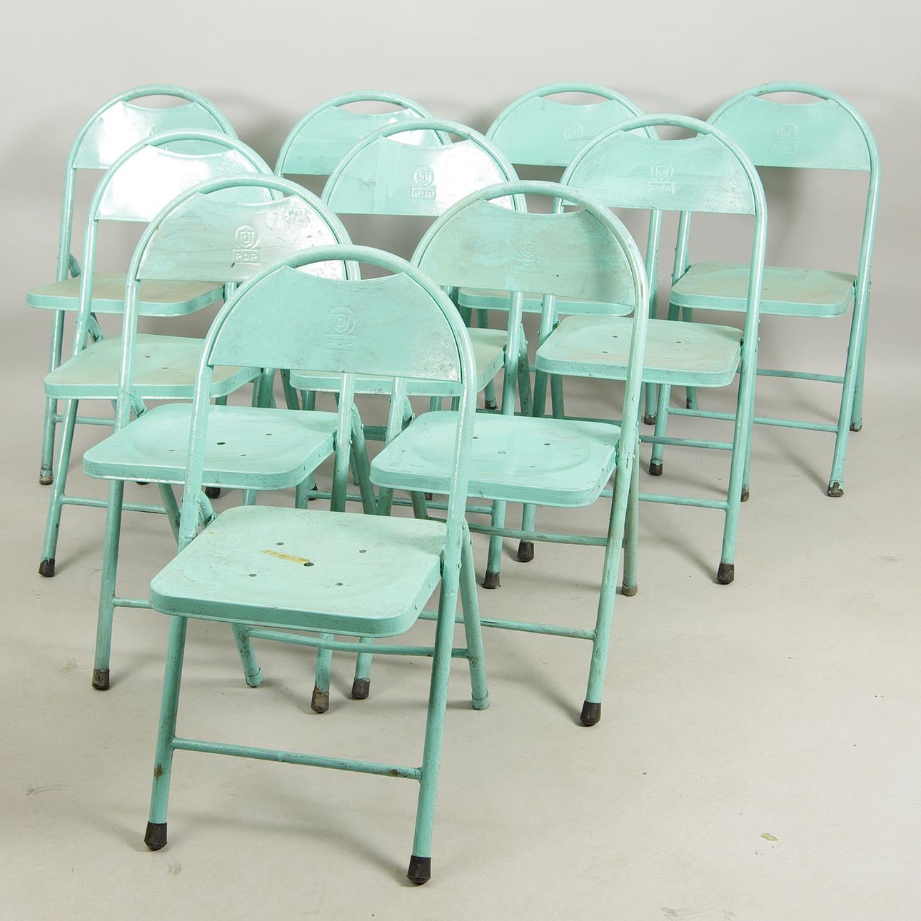 STOLAR, 10 stycken, grönmålad plåt.