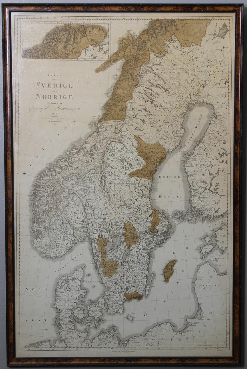 KARTA, Sverige och Norge, 1815.