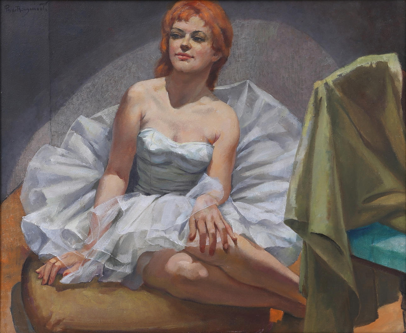 PHILIPPE DE ROUGEMONT. Balettdansös, olja på duk, signerad.