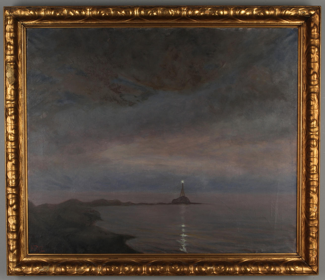 HILDEGARD BERENCREUTZ. Kustlandskap med fyr, olja på duk monogramsignerad.