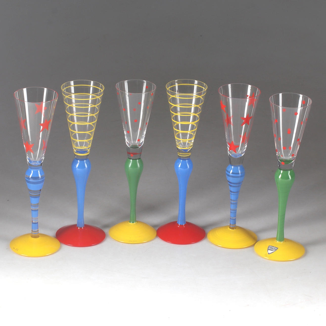 ANNE NILSSON. Snapsglas, 6 st, "Clown", Orrefors.