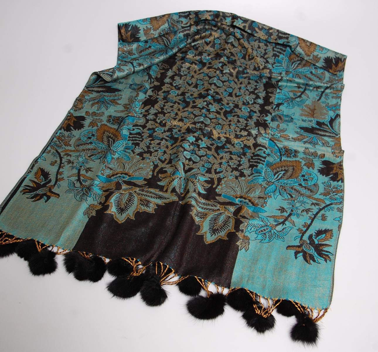 PASHMINASJAL, Paisleymönstrad, cashmere, silke, päls, nyskick.