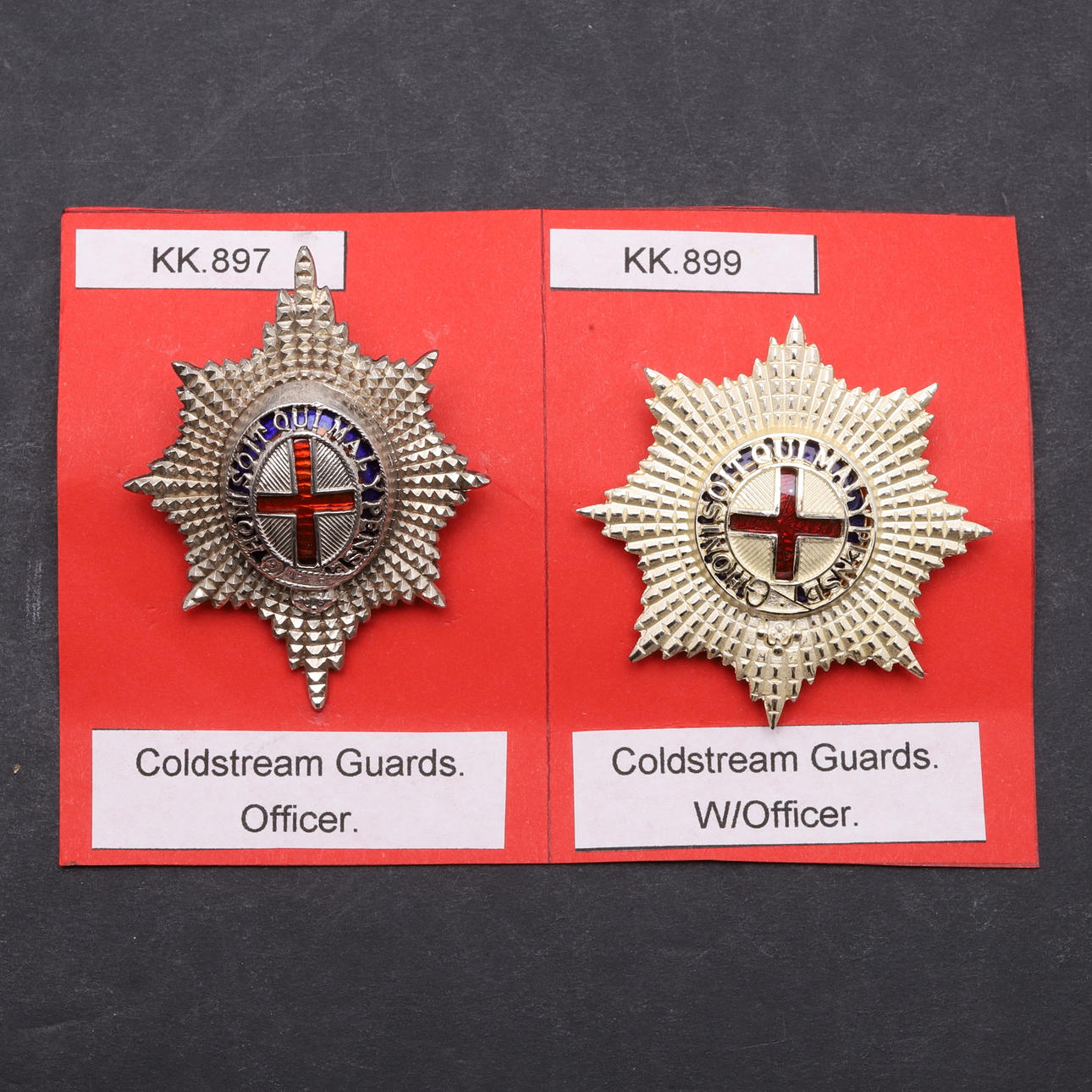 A SILVER OFFICER'S COLDSTREAM GUARDS CAP BADGE AND ANOTHER WARRANT ...