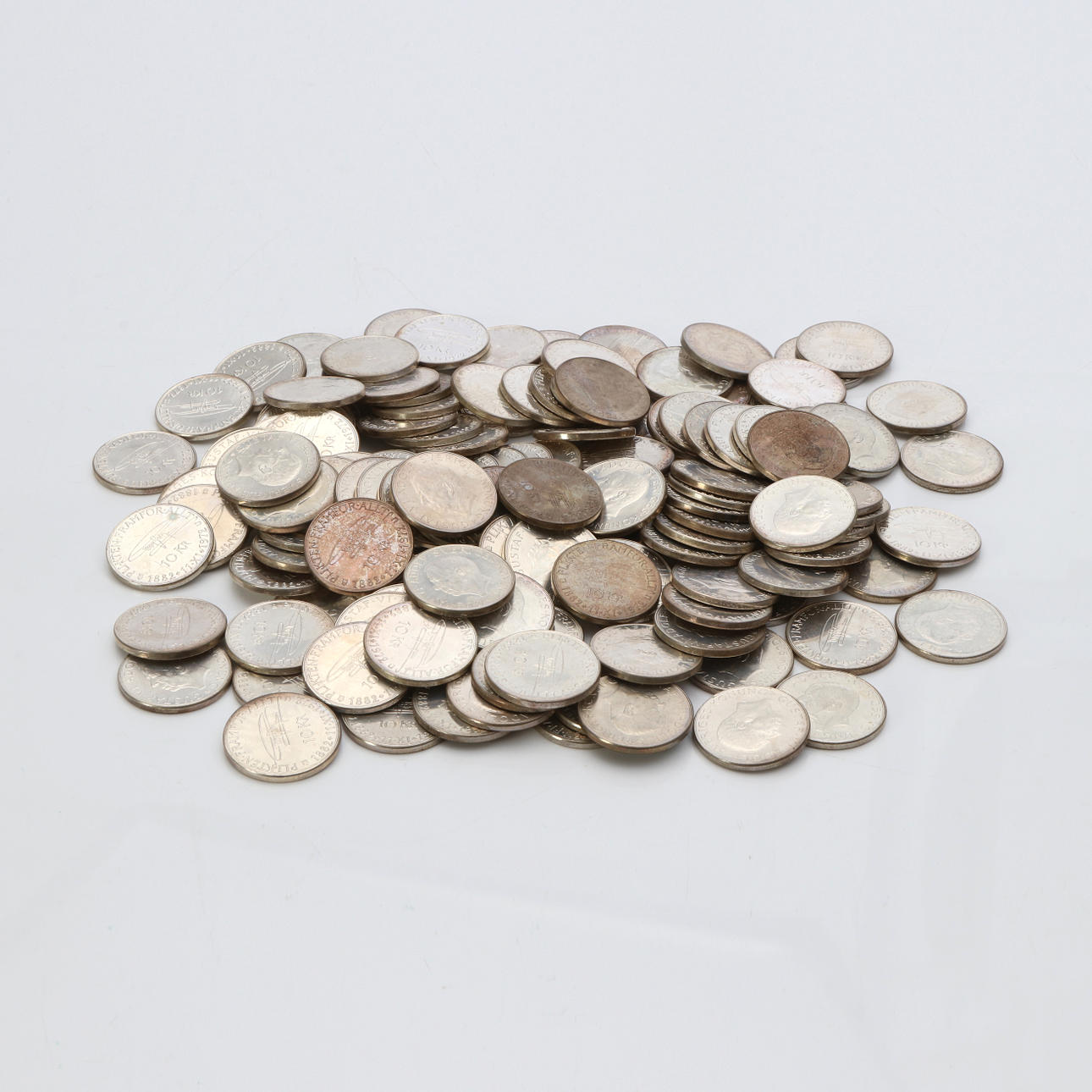 10 KRONOR, 1972, SILVER. Vikt ca 2490 gram.