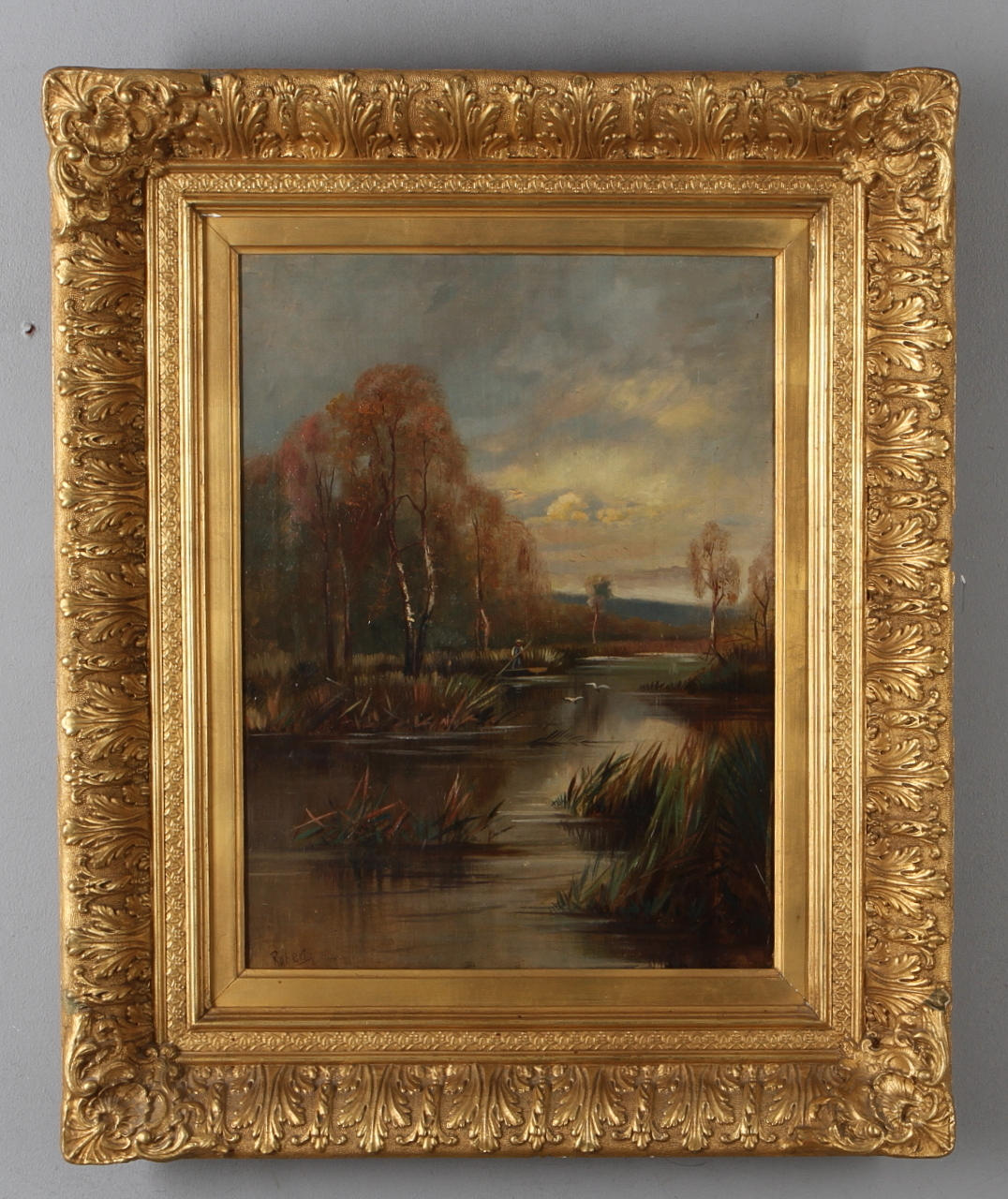 OIDENTIFIERAD KONSTNÄR. Flodlandskap, olja på duk, signerad Roberts.