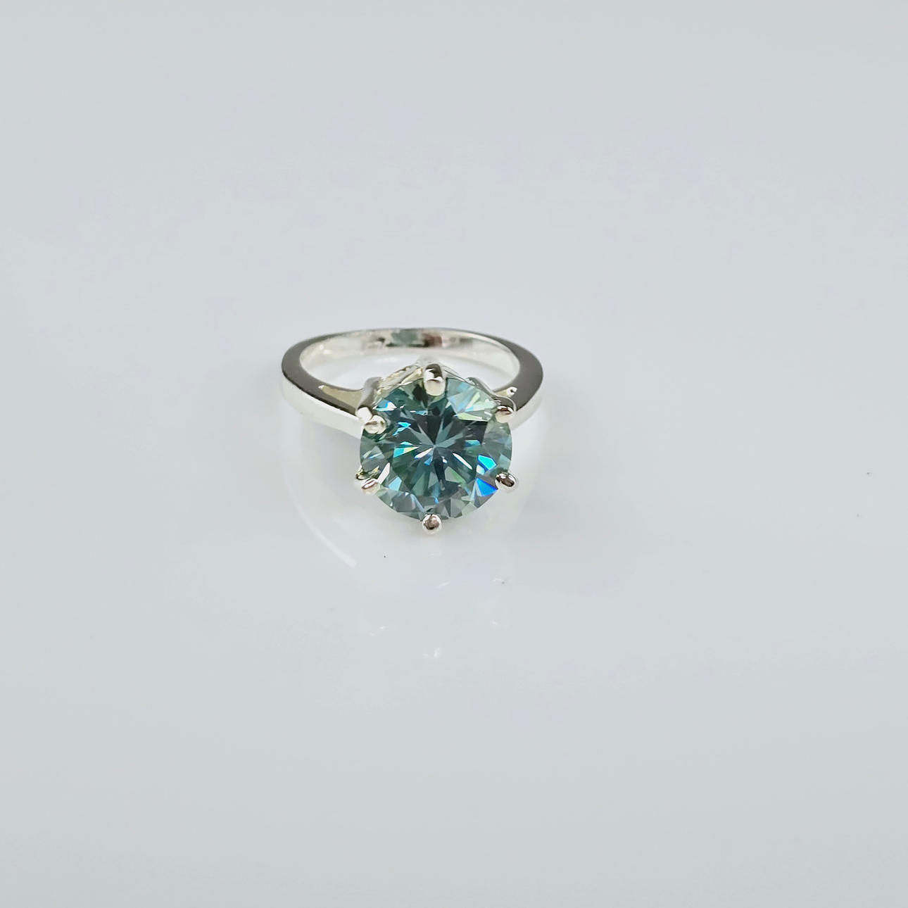 4ct Blue Moissanite Ring, 925 Silver.