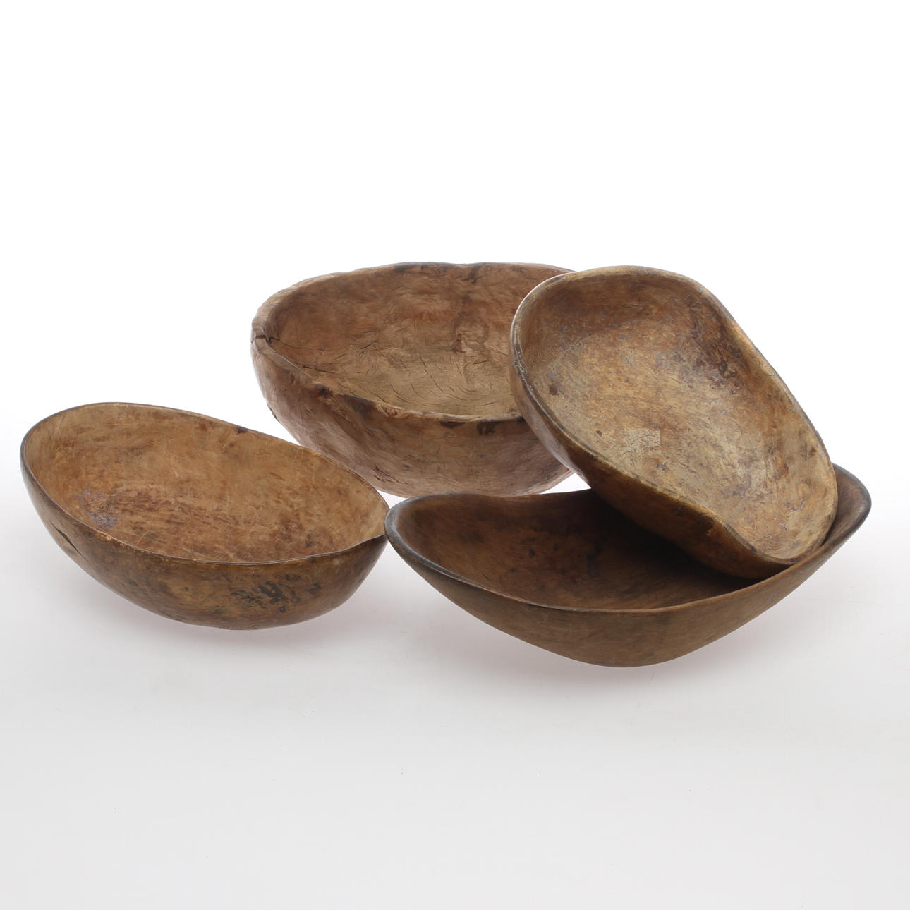 SKÅLAR, 4 st, allmoge, trä, 1800-tal.