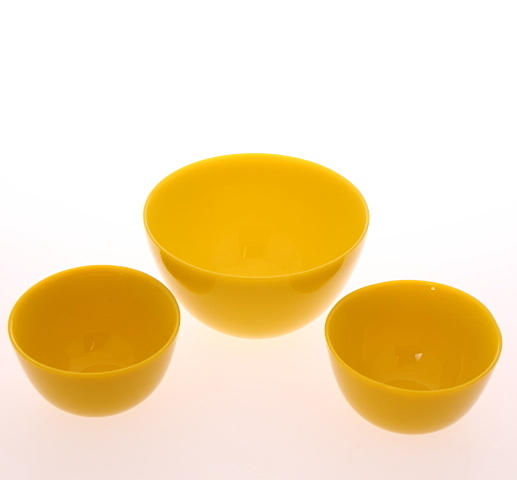 SKÅLAR, 3 st, glas, gula, Colora - Orrefors, Sven Palmqvist, 1900-tal.